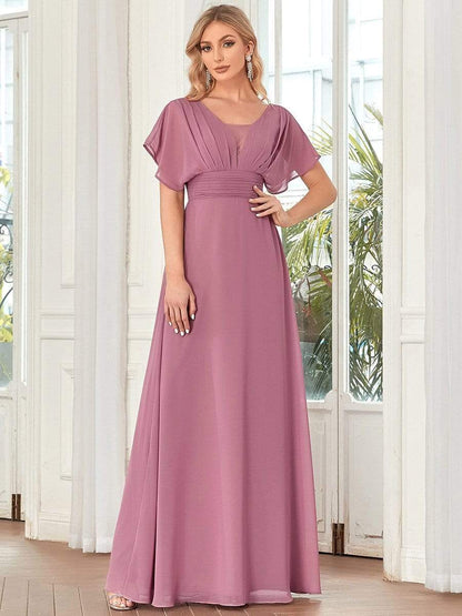 Women's A-Line Empire Waist Maxi Chiffon Evening Dress DRE230970849POH4 RosyBrown / 4