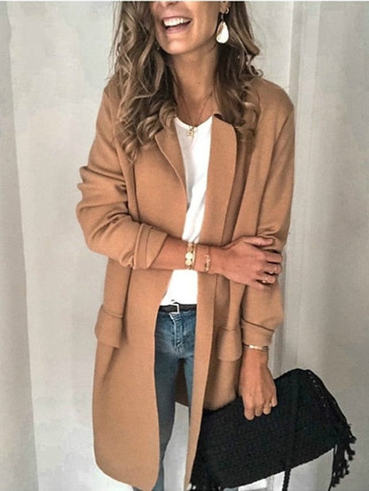 Women's Blazer Solid Color Classic Style Elegant & Luxurious Long Sleeve Coat Summer Spring Business Open Front Long MS2311536318S Khaki / S