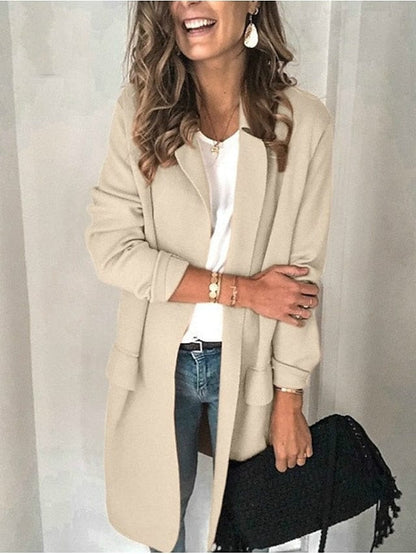 Women's Blazer Solid Color Classic Style Elegant & Luxurious Long Sleeve Coat Summer Spring Business Open Front Long MS2311536323S Beige / S