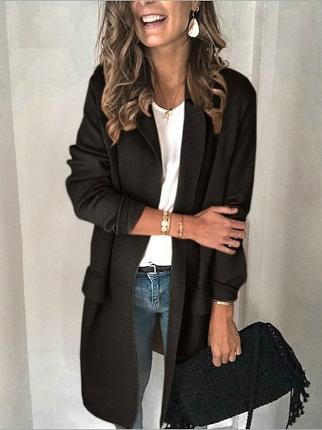 Women's Blazer Solid Color Classic Style Elegant & Luxurious Long Sleeve Coat Summer Spring Business Open Front Long MS2311536328S Black / S