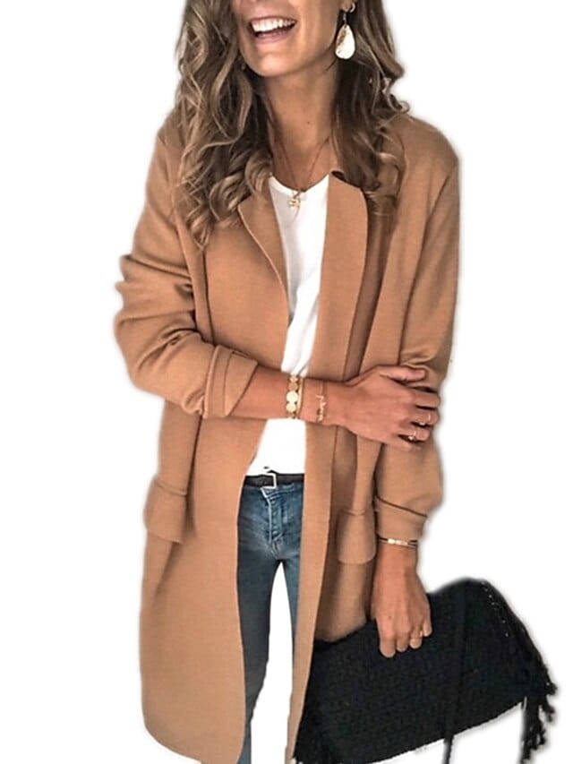 Women's Blazer Solid Color Classic Style Elegant & Luxurious Long Sleeve Coat Summer Spring Business Open Front Long