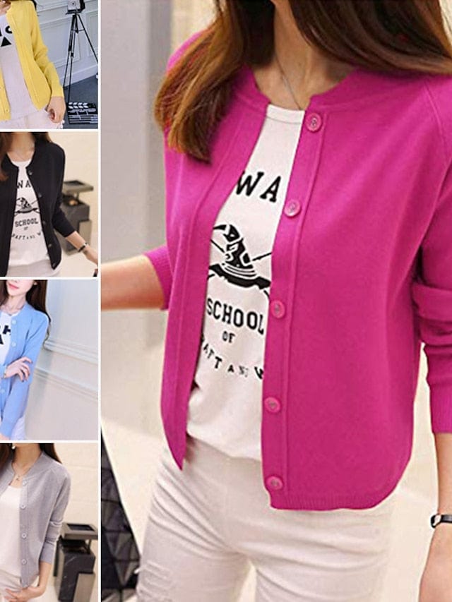 Women's Cardigan Knitted Button Pure Color Stylish Basic Casual Long Sleeve Regular Fit Sweater Cardigans Open Front