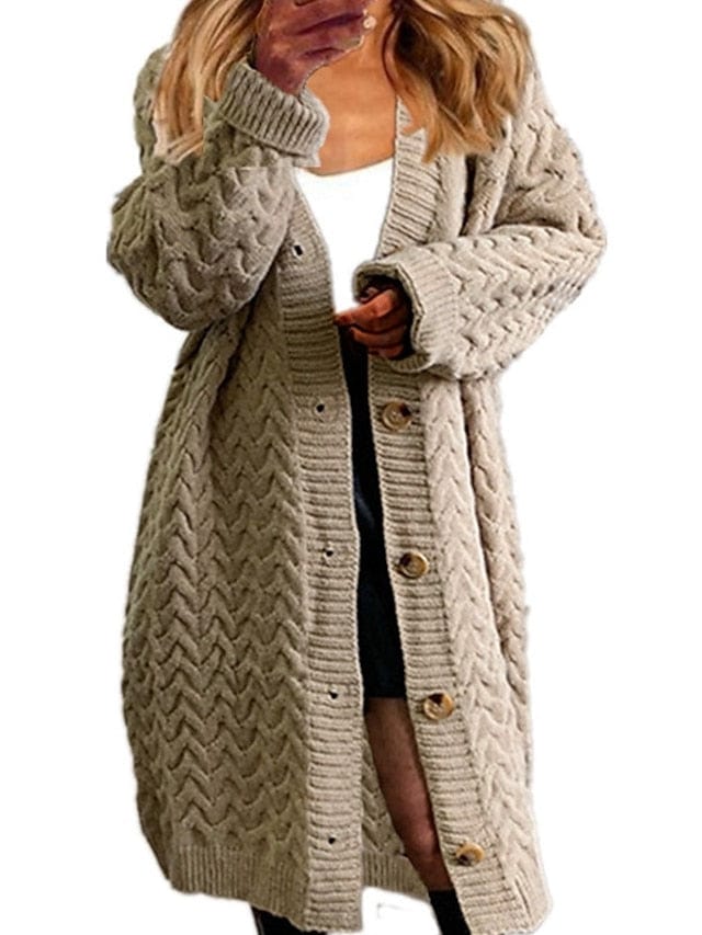 Women's Cardigan Sweater Jumper Cable Chunky Knit Button Solid Color V Neck Stylish Casual Outdoor Daily Winter Fall