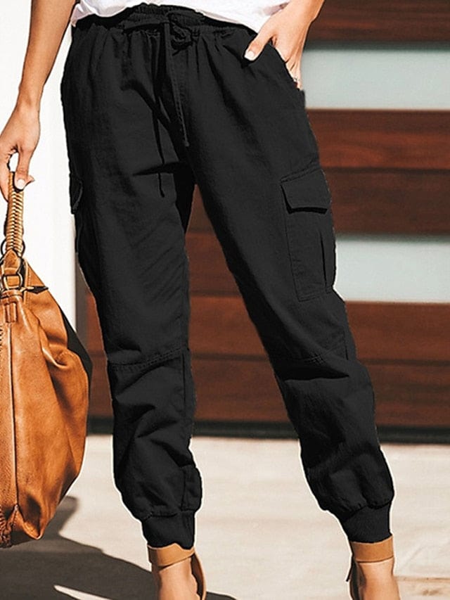 Women's Cargo Pants Pants Trousers Cuffed Cargo Drawstring Multiple Pockets Plain Comfort Full Length Casual Weekend MS2311534776S Black / S