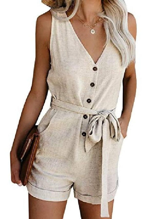 Women's Romper Solid Color Basic Holiday Daily Wear Regular Fit Sleeveless Wine Blue White Spring & Summer