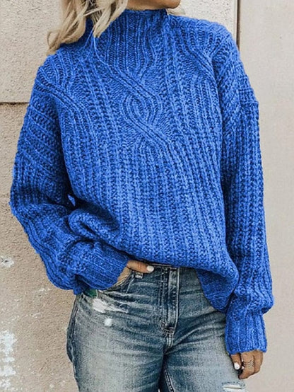 Women's Sweater Pullover Jumper Knitted Solid Color Stylish Vintage Style Casual Long Sleeve Loose Sweater Cardigans MS2311524572S Blue / S