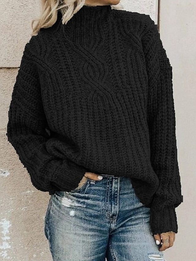 Women's Sweater Pullover Jumper Knitted Solid Color Stylish Vintage Style Casual Long Sleeve Loose Sweater Cardigans MS2311524577S Black / S