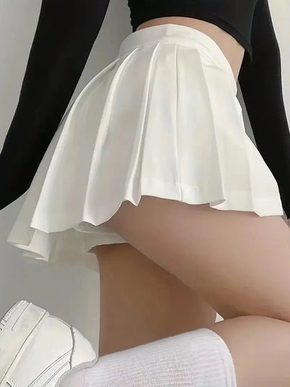 Y2K Style Solid Pleated Mid Waist Mini Dress