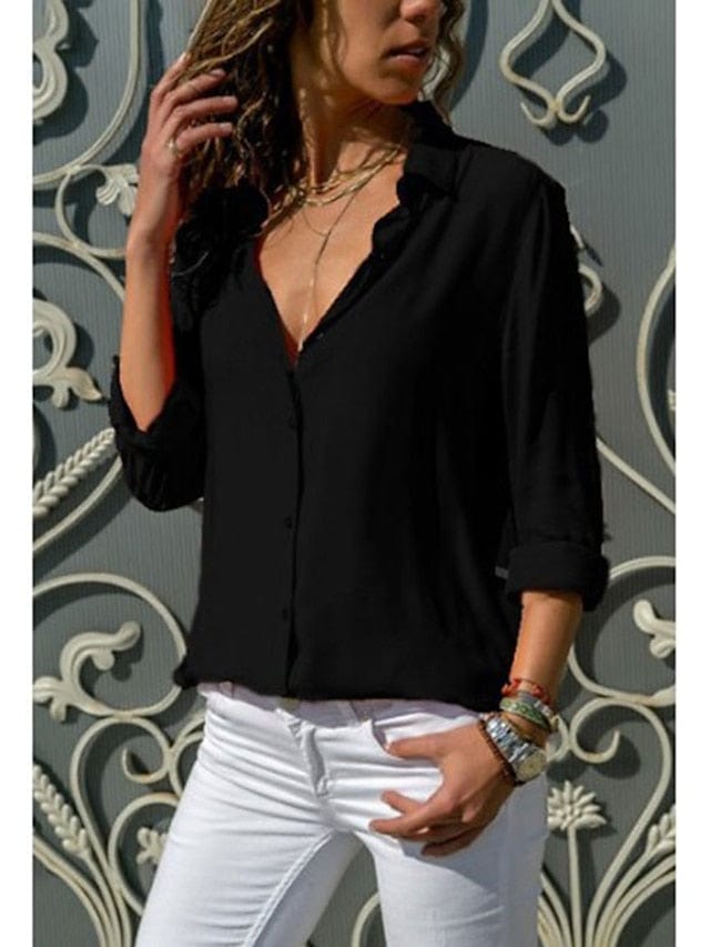 Women's Blouse Shirt Plain Shirt Collar Business Basic Elegant Tops Blue Yellow Gray MS2311501527S Black / S