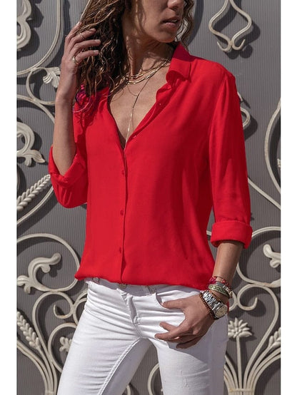 Women's Blouse Shirt Plain Shirt Collar Business Basic Elegant Tops Blue Yellow Gray MS2311501532S Orange / S