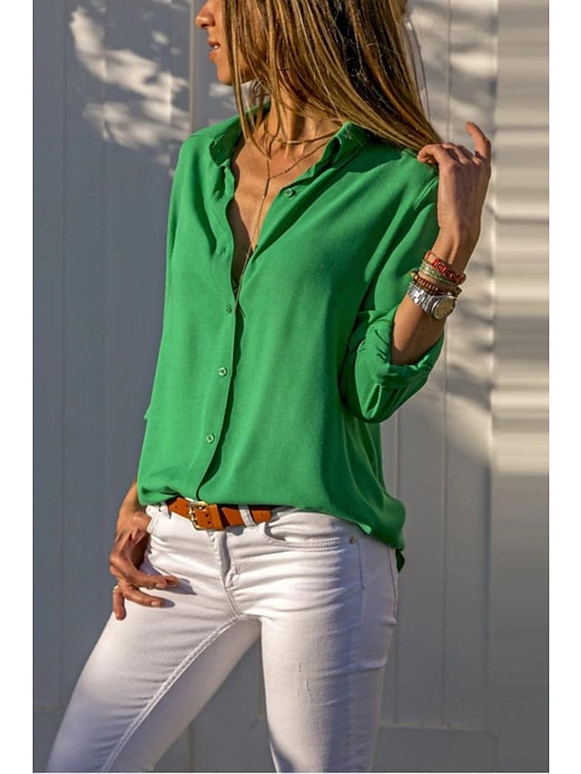 Women's Blouse Shirt Plain Shirt Collar Business Basic Elegant Tops Blue Yellow Gray MS2311501542S Green / S