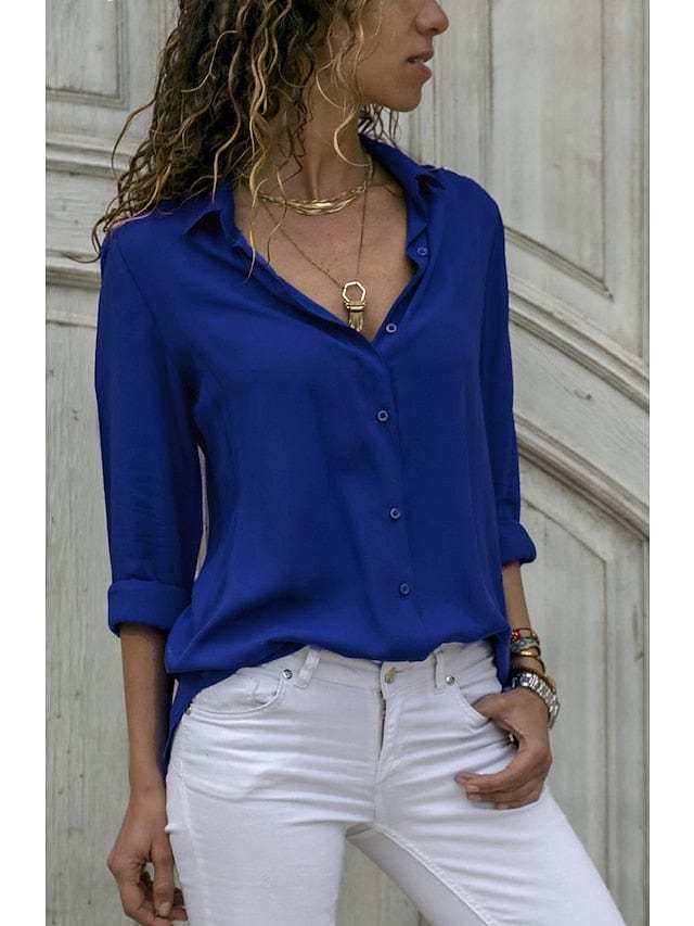 Women's Blouse Shirt Plain Shirt Collar Business Basic Elegant Tops Blue Yellow Gray MS2311501547S Blue / S