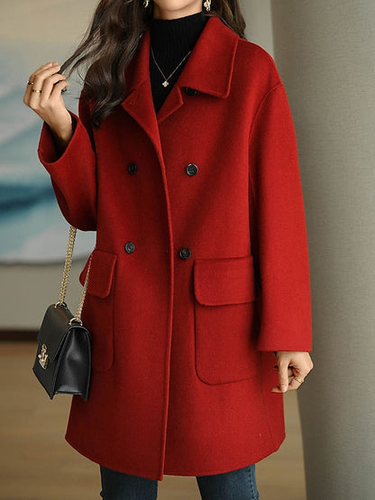 Women's Coat Outdoor Street Daily Fall Winter Long Coat Loose Fit Windproof Warm Modern Style Casual Trendy Jacket Long Sleeve Plain Maillard with Pockets Black Red Camel