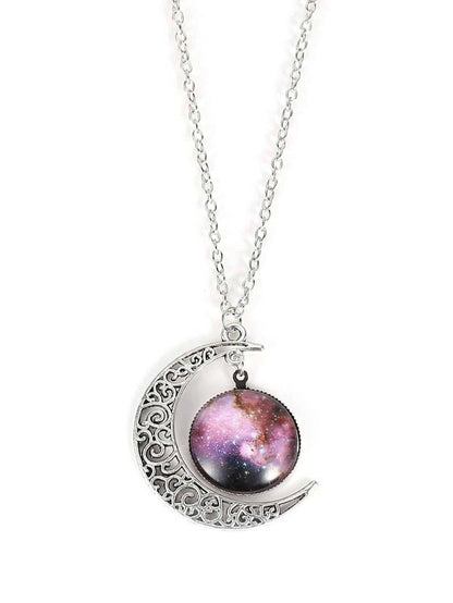 MsDressly Necklaces Star Sky Round & Moon Pendant Necklace NEC210308199PUR
