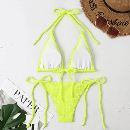 Women's Swimwear Bikini 2 Piece Normal Swimsuit Open Back Sexy Solid Color Black Yellow Pink Red Blue Camisole Strap Bathing Suits New Vacation Sexy
