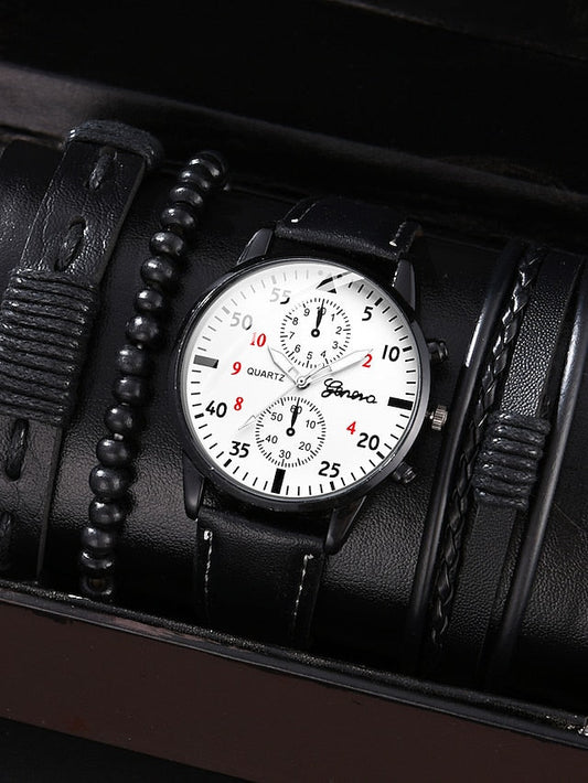 Quartz Watch for Men Analog Quartz Retro Stylish Casual Watch Set Bracelet Leather Classic Theme Fashion Wedding Gift
