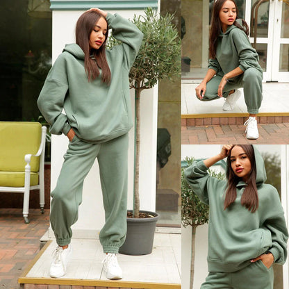 Women's Sweatsuit Activewear Set Yoga Set Winter Pocket Hooded Solid Color Tracksuit Green White Yoga Gym Workout Running Thermal Warm Sport Activewear / Athletic / Athleisure