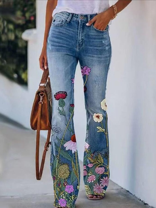 Women's Jeans Bootcut Flare Full Length Faux Denim Side Pockets Wide Leg High Elasticity Mid Waist Fashion Casual Weekend 31803 31806 S M