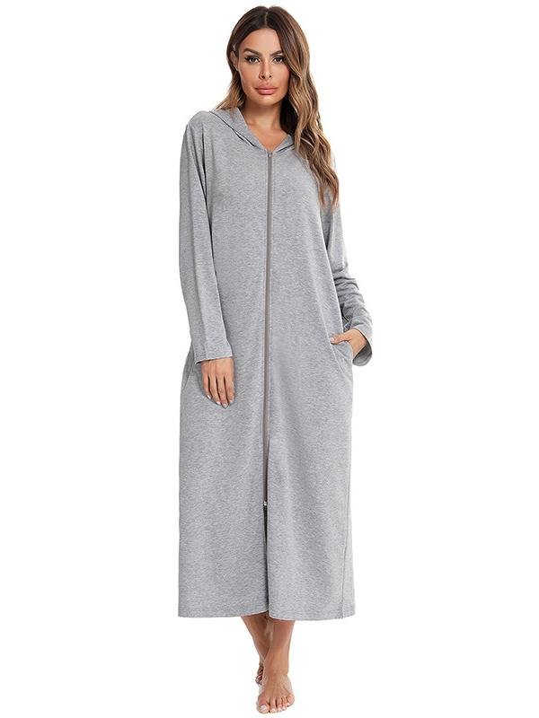 O-ring Zip Up Hooded Lounge Robe - LuckyFash™