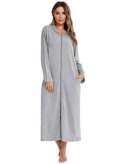 O-ring Zip Up Hooded Lounge Robe for Women