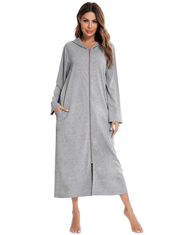 O-ring Zip Up Hooded Lounge Robe - LuckyFash™