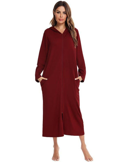 O-ring Zip Up Hooded Lounge Robe - LuckyFash™