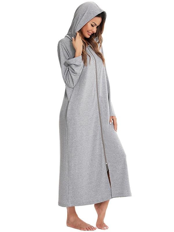 O-ring Zip Up Hooded Lounge Robe - LuckyFash™