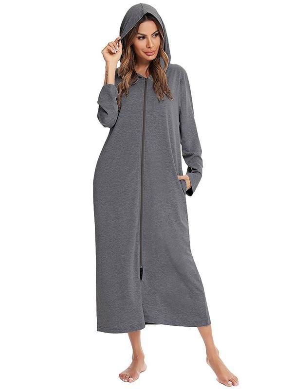 O-ring Zip Up Hooded Lounge Robe for Women