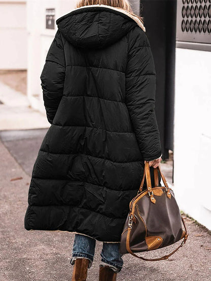 Women's Long Puffer Jacket Winter Fleece Parka  Reversible Thermal Warm Windproof Winter Coat Hooded Jackets Comtemporary Casual Street Style Jacket Long Sleeve Brown Black