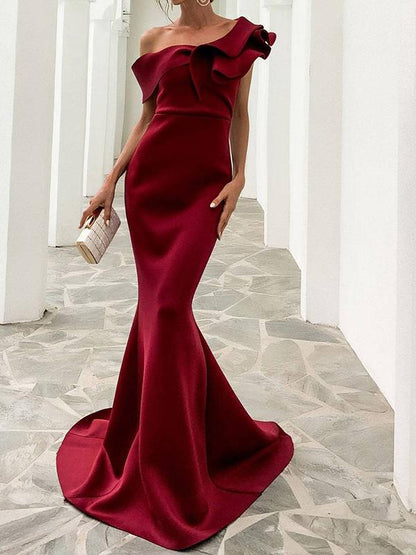 Off Shoulder Exaggerated Ruffle Mermaid Prom Dress for Women