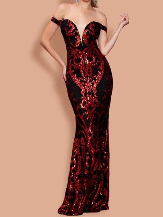 Off Shoulder Sequin Bodycon Prom Dress for Women