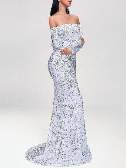 Off Shoulder Sequin Fishtail Prom Dress - LuckyFash™