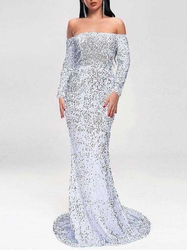 Off Shoulder Sequin Fishtail Prom Dress - LuckyFash™