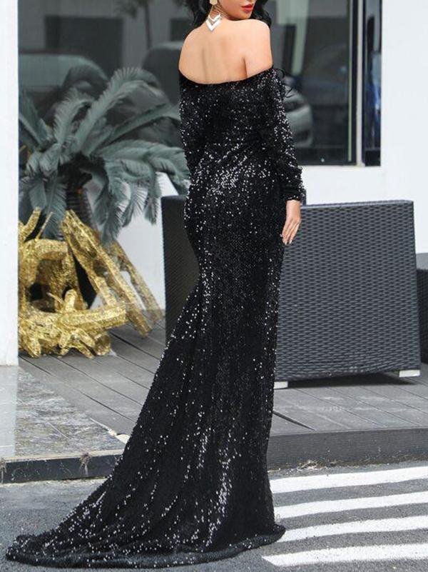 Off Shoulder Sequin Fishtail Prom Dress - LuckyFash™