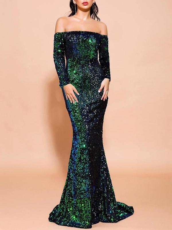 Off Shoulder Sequin Fishtail Prom Dress for Women