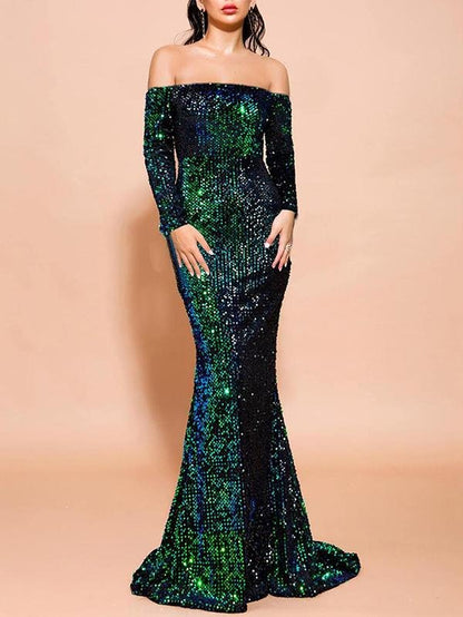 Off Shoulder Sequin Fishtail Prom Dress - LuckyFash™