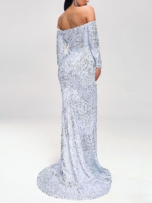 Off Shoulder Sequin Fishtail Prom Dress - LuckyFash™