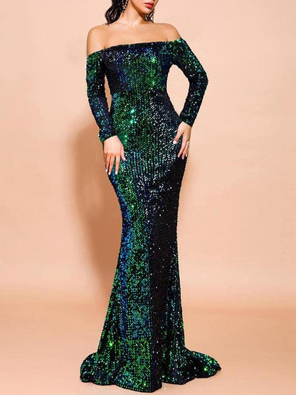 Off Shoulder Sequin Fishtail Prom Dress - LuckyFash™