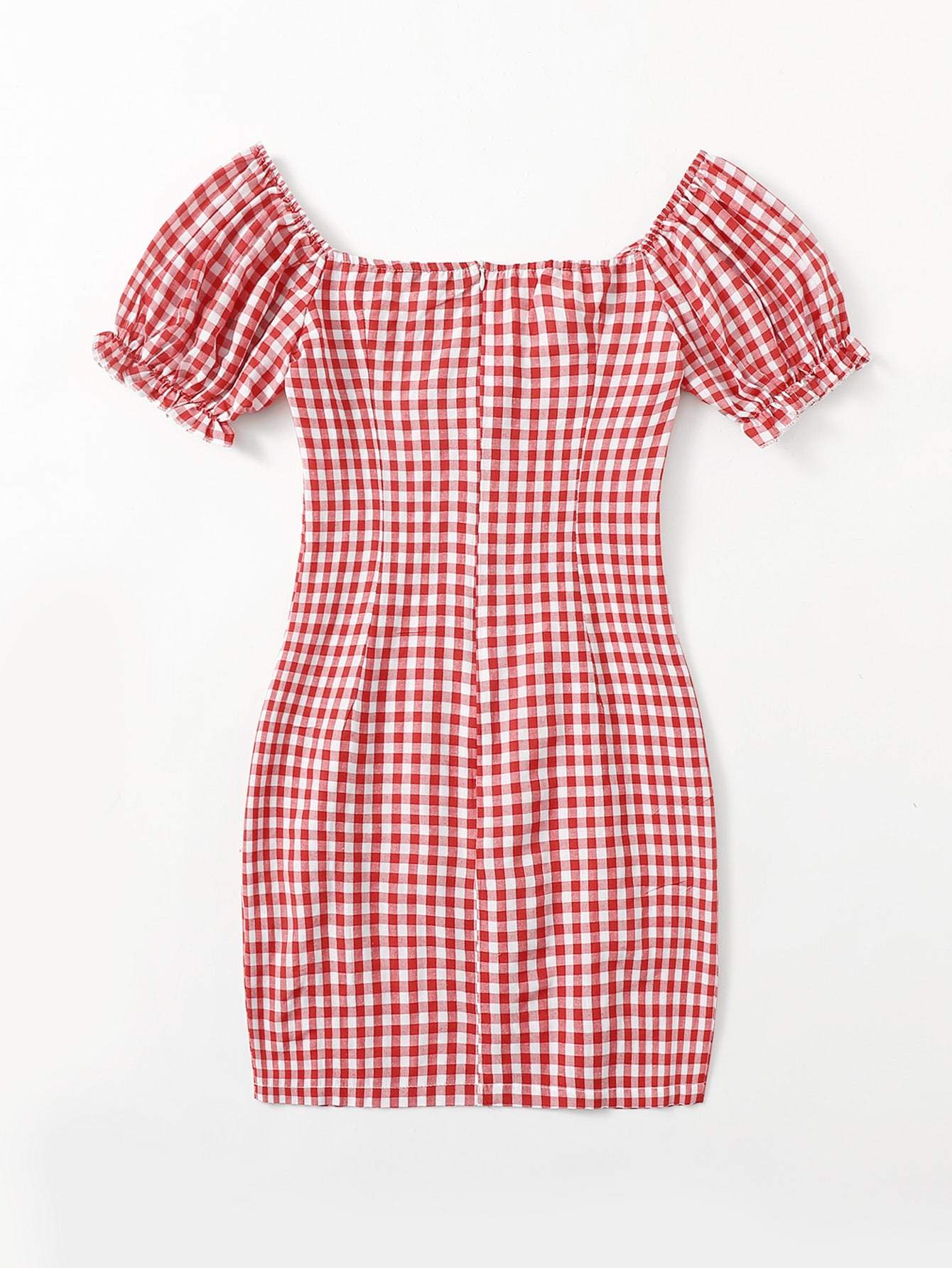 Off Shoulder Tie Front Gingham Dress - LuckyFash™