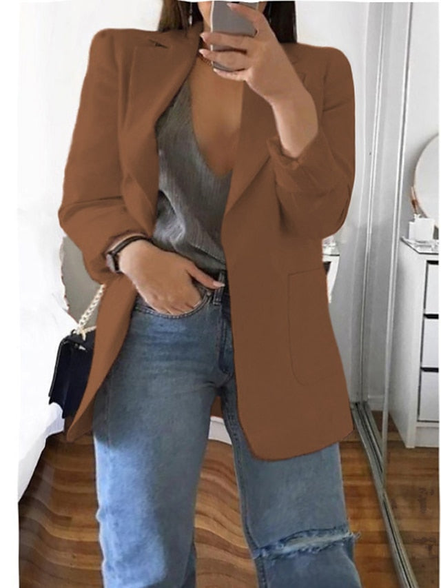 Women's Plus Size Curve Blazer for Fall and Winter with Long Sleeve and Pocket