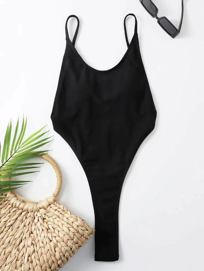 Women's Swimwear One Piece Monokini Bathing Suits Normal Swimsuit Open Back Hole Pure Color Black Blue Padded Scoop Neck Bathing Suits Sexy Casual Vacation / Modern / Strap / New / Padded Bras