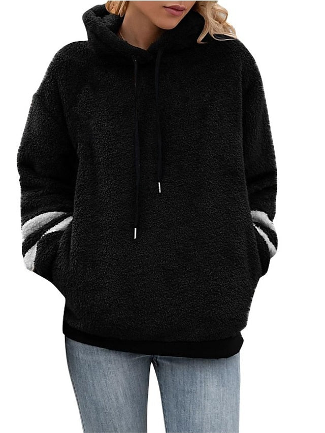 Women's Pullover Hoodie Sweatshirt Pullover Active Streetwear Sherpa Fleece Front Pocket Black Wine Blue Plain Daily Hooded Long Sleeve Fleece - LuckyFash™