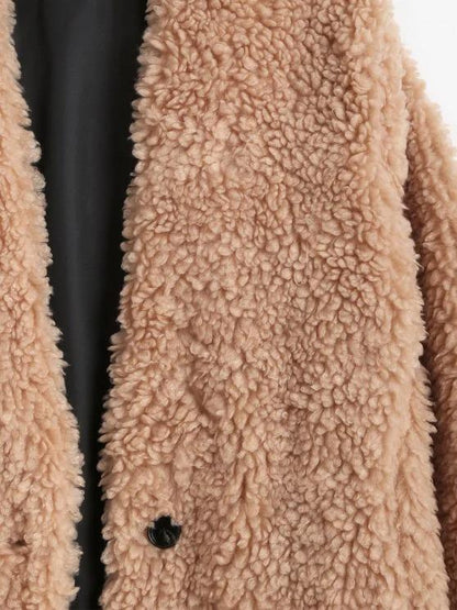 One Button Pocket Longline Teddy Coat - LuckyFash™