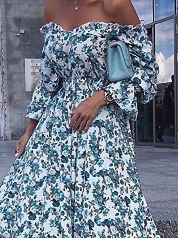 One-shoulder Long-sleeved Printed Dress - LuckyFash™