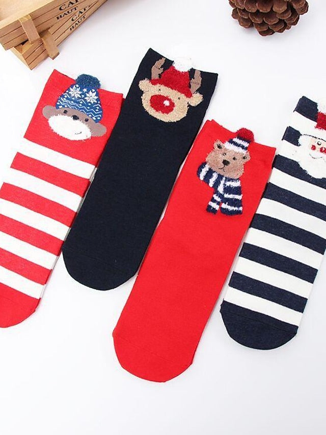 Women's Crew Socks Party Christmas Gift Animal Multi Color Spandex Nylon Cotton Basic Casual Warm Cute 4 Pairs