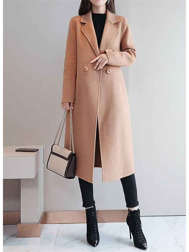 Women's Overcoat Long Coat Duble Breasted Lapel Winter Coat Warm Windproof Trench Coat Slim Fit Elegant Casual Jacket Long Sleeve Outerwear