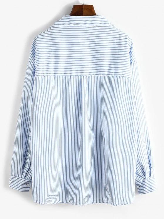 Oversize Stripes Butterfly Embroidered Shirt - LuckyFash™