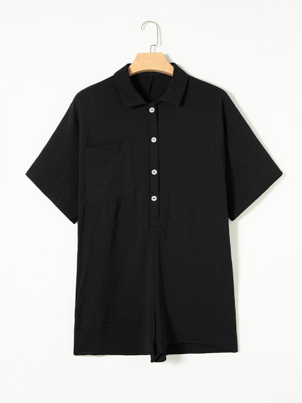 Oversized Black Button-Up Collared Romper