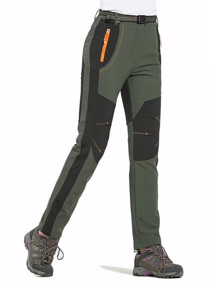 Women's Fleece Lined Pants Waterproof Hiking Pants Black Trousers Softshell Pants Winter Outdoor Thermal Warm Windproof Lightweight Elastic Waist Bottoms Army Green Burgundy Orange Camping - LuckyFash™