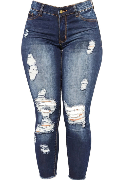 MsDressly Pants Curvy High Waist Ripped Raw Hem Cropped Skinny Denim Jeans PAN231012148BLUS(4)